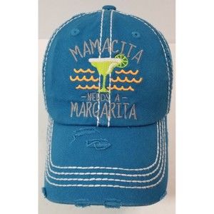 Mamacita Needs a Margarita~Women's Embroidered Distressed Vintage Style Hat